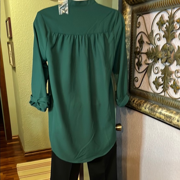 NWT Elegant Brixon Ivy Top - green flowing     With ruched sleeves Sz XS - Picture 3 of 12